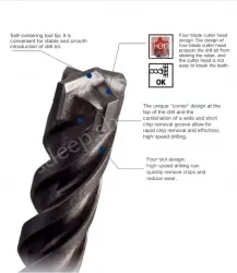 Four-pit 5 series rotary hammer drill bit 6x150x210