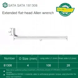 Extended flat head hex wrench 4mm 81308